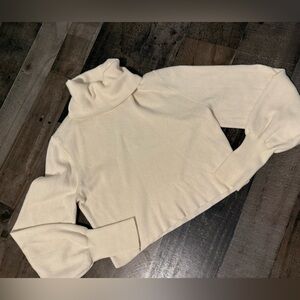 Wilfred Aritzia Merino Wool Blend Cropped Turtleneck Puff Sleeve Sweater 2XS